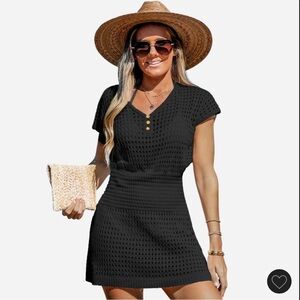 CUPSHE Crochet Knit Cutout V-Neck Cover-Up Mini Dress